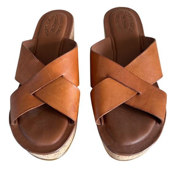 Kork Ease Sabrina Cognac Brown Leather Wedge Sandals Size 8 - Picture 2 of 10